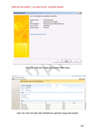 Phiên bản thử nghiệm – Lưu hành nội bộ - Microsoft Vietnam
120
Hình 131: Xuất bản ở dạng Site Content thành công
Hình 132: Hình ảnh biểu mẫu InfoPath khi xuất bản ở dạng Site Content
 