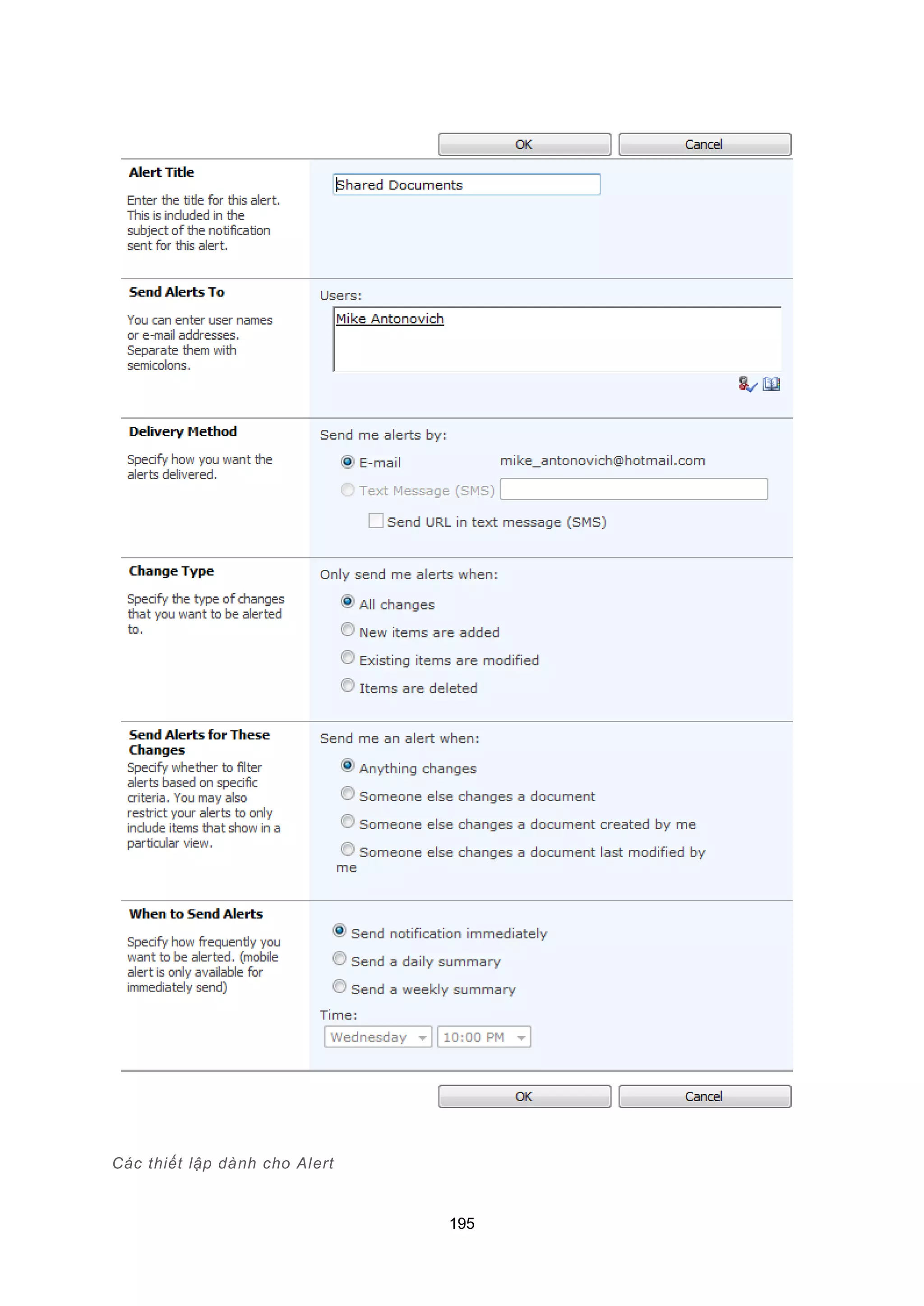 195
Các thiết lập dành cho Alert
 