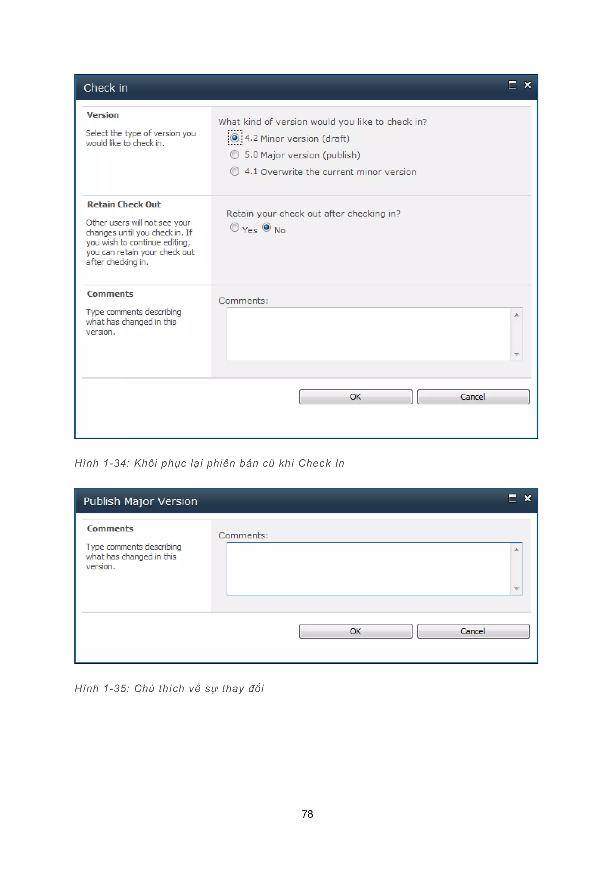 78
Hình 1-34: Khôi phục lại phiên bản cũ khi Check In
Hình 1-35: Chú thích về sự thay đổi
 