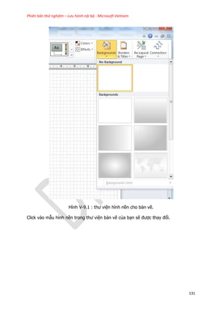 Phiên bản thử nghiệm – Lưu hành nội bộ - Microsoft Vietnam
131
Hình V-9.1 : thư viện hình nền cho bản vẽ.
Click vào mẫu hình nền trong thư viện bản vẽ của bạn sẽ được thay đổi.
 