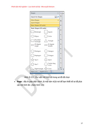 Phiên bản thử nghiệm – Lưu hành nội bộ - Microsoft Vietnam
17
Hình II-3.5 : thư viện mô hình có trong sơ đồ đã chọn
 Page : đây là giao diện chính ,là một bản vẽ,là nơi để bạn thiết kế sơ đồ,đưa
các mô hình lên .(Xem hình 1-5)
 
