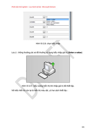 Phiên bản thử nghiệm – Lưu hành nội bộ - Microsoft Vietnam
181
Hình VI-2.8: chọn kiểu nhập
Lưu ý : thông thường,các sơ đồ thường sử dụng kiểu nhập giá trị.(Enter a value)
Hình VI-2.9 : biểu tượng hiển thị khi nhập giá trị đã thiết lập.
Với kiểu hiển thị còn lại là hiển thị màu sắc ,có hai cách thiết lâp :
 