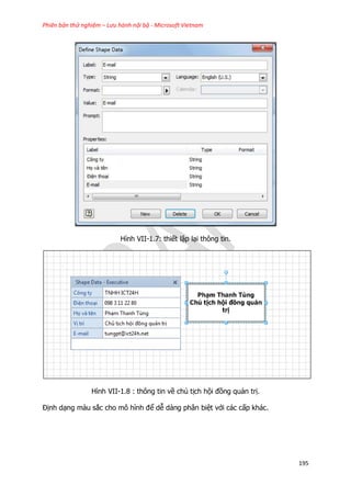 Phiên bản thử nghiệm – Lưu hành nội bộ - Microsoft Vietnam
195
Hình VII-1.7: thiết lập lại thông tin.
Hình VII-1.8 : thông tin về chủ tịch hội đồng quản trị.
Định dạng màu sắc cho mô hình để dễ dàng phân biệt với các cấp khác.
 