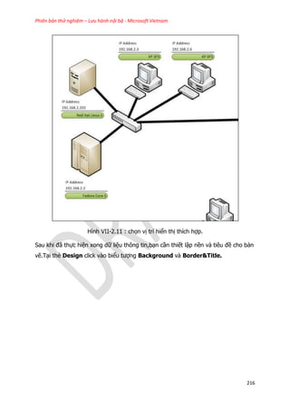 Phiên bản thử nghiệm – Lưu hành nội bộ - Microsoft Vietnam
216
Hình VII-2.11 : chọn vị trí hiển thị thích hợp.
Sau khi đã thực hiện xong dữ liệu thông tin,bạn cần thiết lập nền và tiêu đề cho bản
vẽ.Tại thẻ Design click vào biểu tượng Background và Border&Title.
 