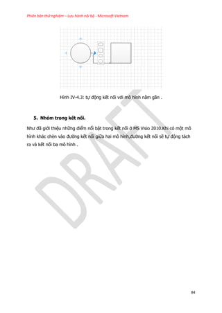 Phiên bản thử nghiệm – Lưu hành nội bộ - Microsoft Vietnam
84
Hình IV-4.3: tự động kết nối với mô hình nằm gần .
5. Nhóm trong kết nối.
Như đã giới thiệu những điểm nổi bật trong kết nối ở MS Visio 2010.Khi có một mô
hình khác chèn vào đường kết nối giữa hai mô hình,đường kết nối sẽ tự động tách
ra và kết nối ba mô hình .
 