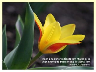 Hạnh phúc không đến do làm những gì ta
thích nhưng do thích những gì ta phải làm
Wilfred A. Peterson
 