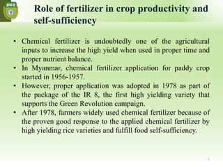 Fertilizer subsidies
• In Myanmar, fertilizer prices were heavily subsidized by the
government before 1990s.
• The governm...