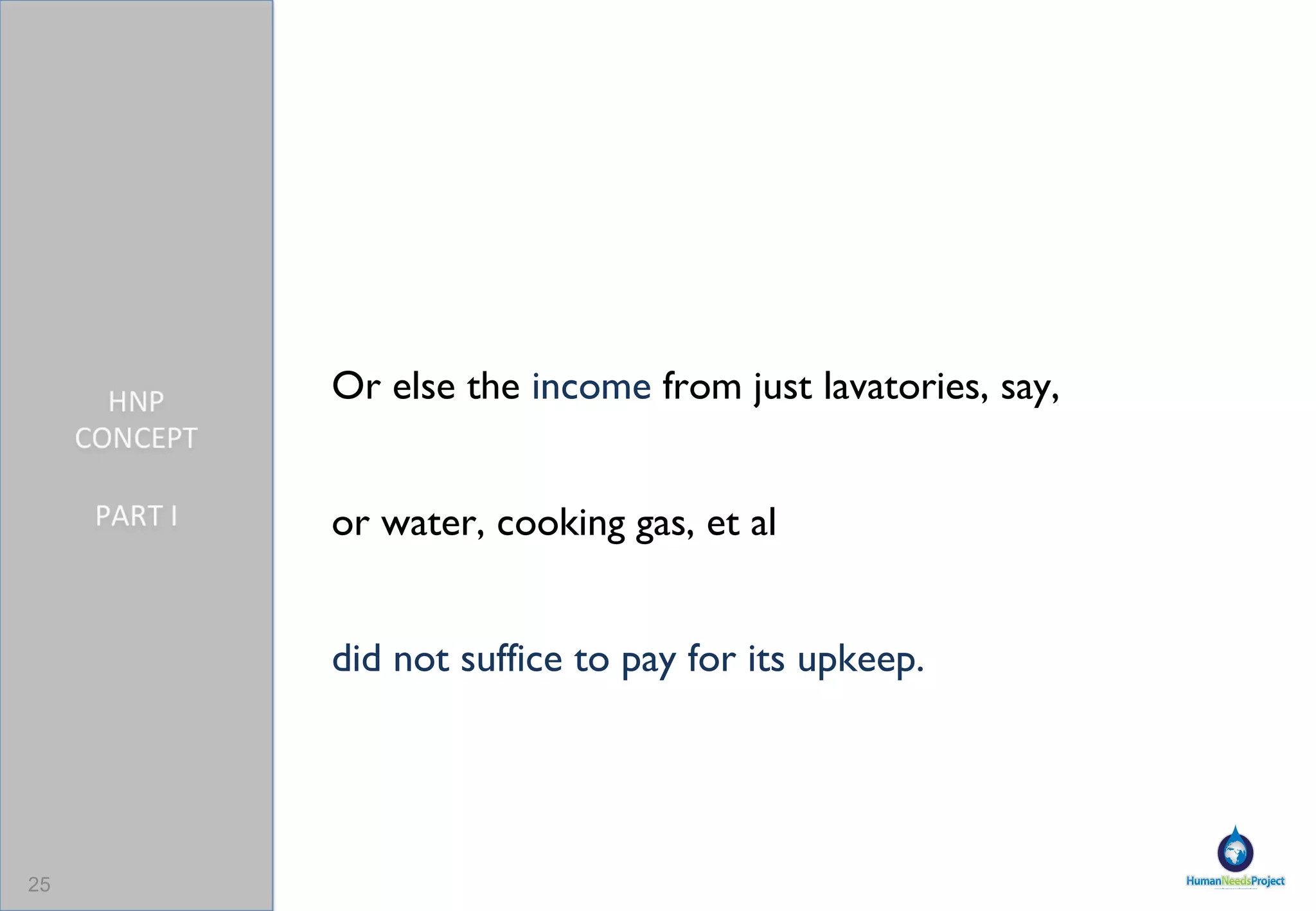 Or else the  income  from just lavatories, say,  or water, cooking gas, et al   did not suffice to pay for its upkeep. 