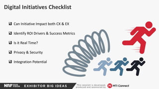 




Digital Initiatives Checklist
 Can Initiative Impact both CX & EX
 Identify ROI Drivers & Success Metrics
 Is it Real Time?
 Privacy & Security
 Integration Potential
 