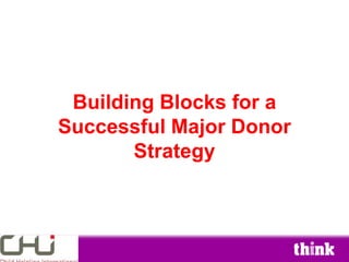 Building Blocks for a
Successful Major Donor
       Strategy
                  Fiona Duncan
               4 November 2008
 