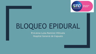 BLOQUEO EPIDURAL
R1A Anna Luisa Ramírez Villicaña
Hospital General de Irapuato
 