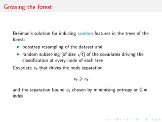 attempts at summaries 
How to choose the set of summary statistics? 
I Joyce and Marjoram (2008, SAGMB) 
I Nunes and Balding (2010, SAGMB) 
I Fearnhead and Prangle (2012, JRSS B) 
I Ratmann et al. (2012, PLOS Comput. Biol) 
I Blum et al. (2013, Statistical science) 
I EP-ABC of Barthelme  Chopin (2013, JASA) 
I LDA selection of Estoup  al. (2012, Mol. Ecol. Res.) 
 
