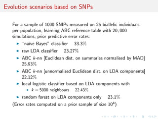 Subsampling 
Due to both large datasets [practical] and theoretical 
recommendation of Scornet et al. (2014), from independence 
between trees to convergence issues, boostrap sample of much 
smaller size than original data size 
nboot = o(n) 
Each CART tree stops when number of observations per node is 1: 
no culling of the branches 
 