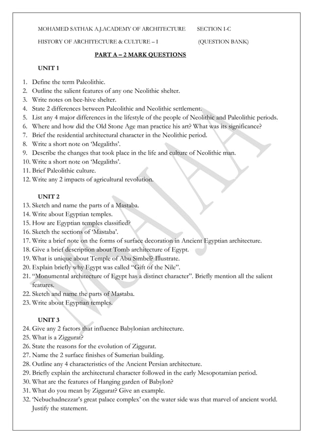 HISTORY OF ARCHITECTURE question bank | PDF