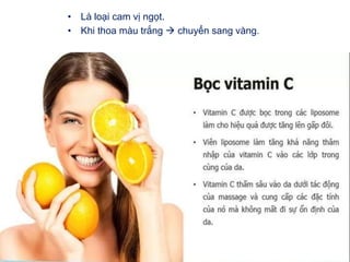 • Là loại cam vị ngọt.
• Khi thoa màu trắng  chuyển sang vàng.
 