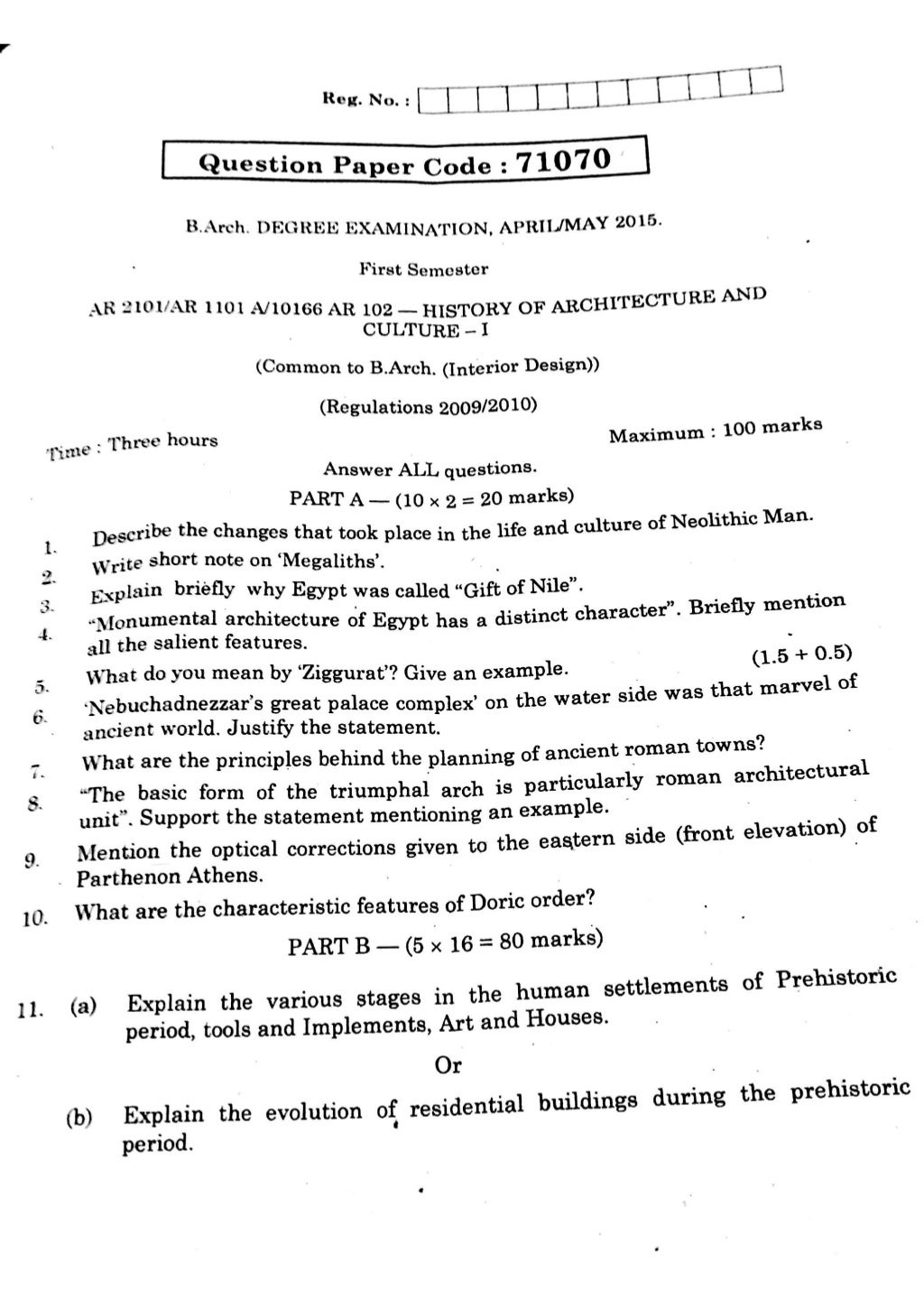 HISTORY OF ARCHITECTURE question papers