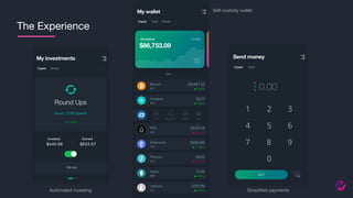12
The Experience
Automated investing
Self-custody wallet
Simpliﬁed payments
 