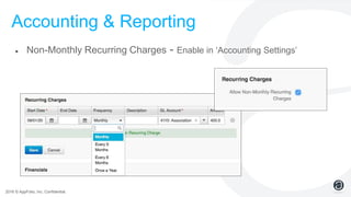 2016 © AppFolio, Inc. Confidential.
Accounting & Reporting
● Non-Monthly Recurring Charges - Enable in ‘Accounting Settings’
 