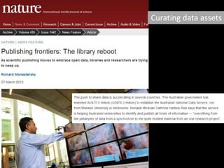 A shift to engagement ..
the library as an actor in research and
learning environments of its users.
An evolving role … an...