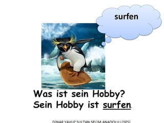 Was ist sein Hobby?
Sein Hobby ist surfen.
surfen
 