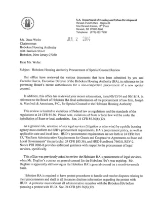 Letter of HUD to Hoboken Housing Chairwoman Dana Wefer