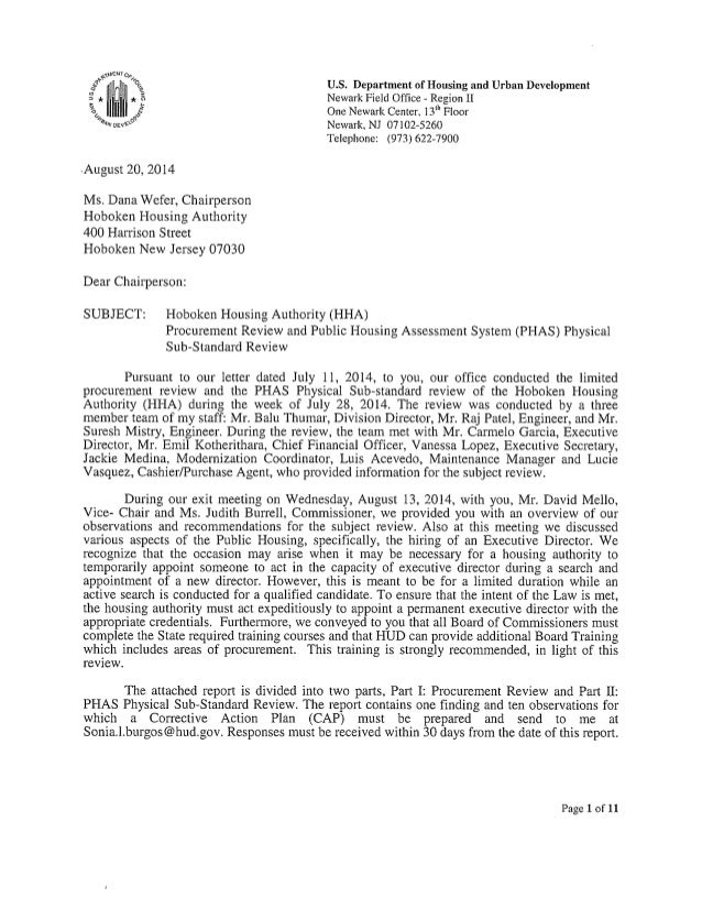 hoboken housing authority procurement review and public housing asses letter of recommendation for housing