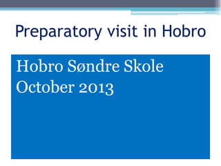 Preparatory visit in Hobro
Hobro Søndre Skole
October 2013
 