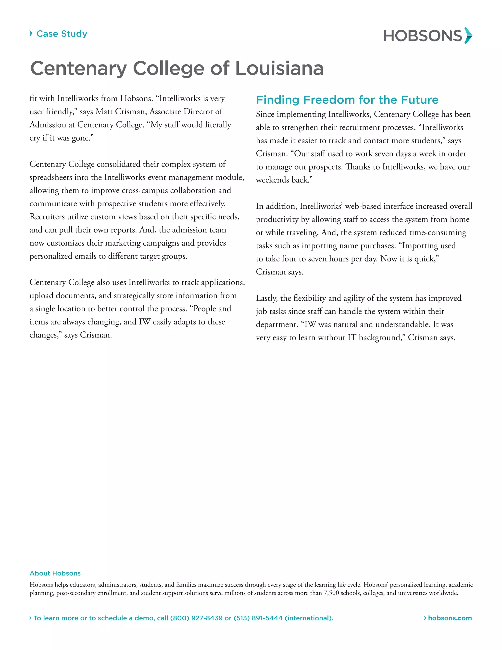 Centenary College of Louisiana Case Study PDF