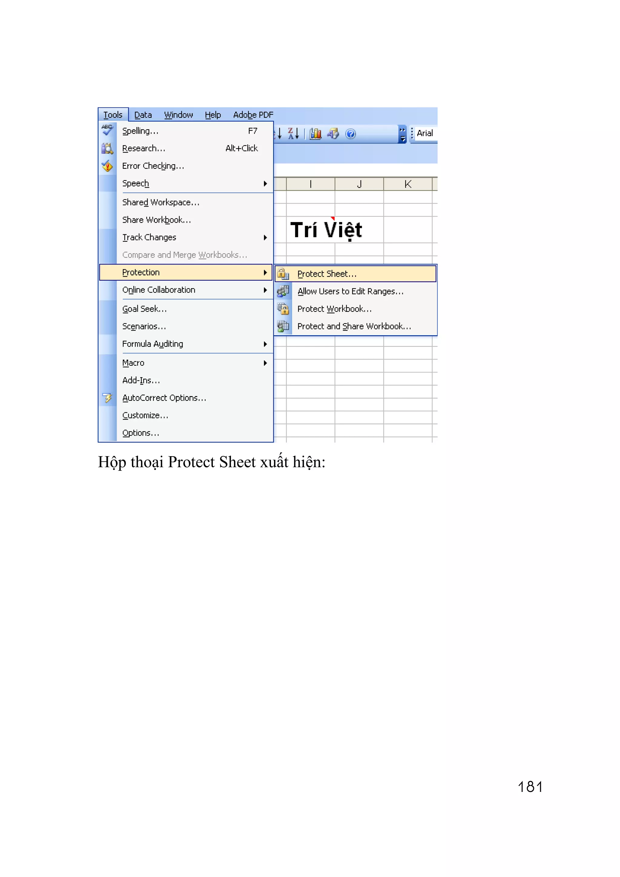 Hộp thoại Protect Sheet xuất hiện:




                                     181
 