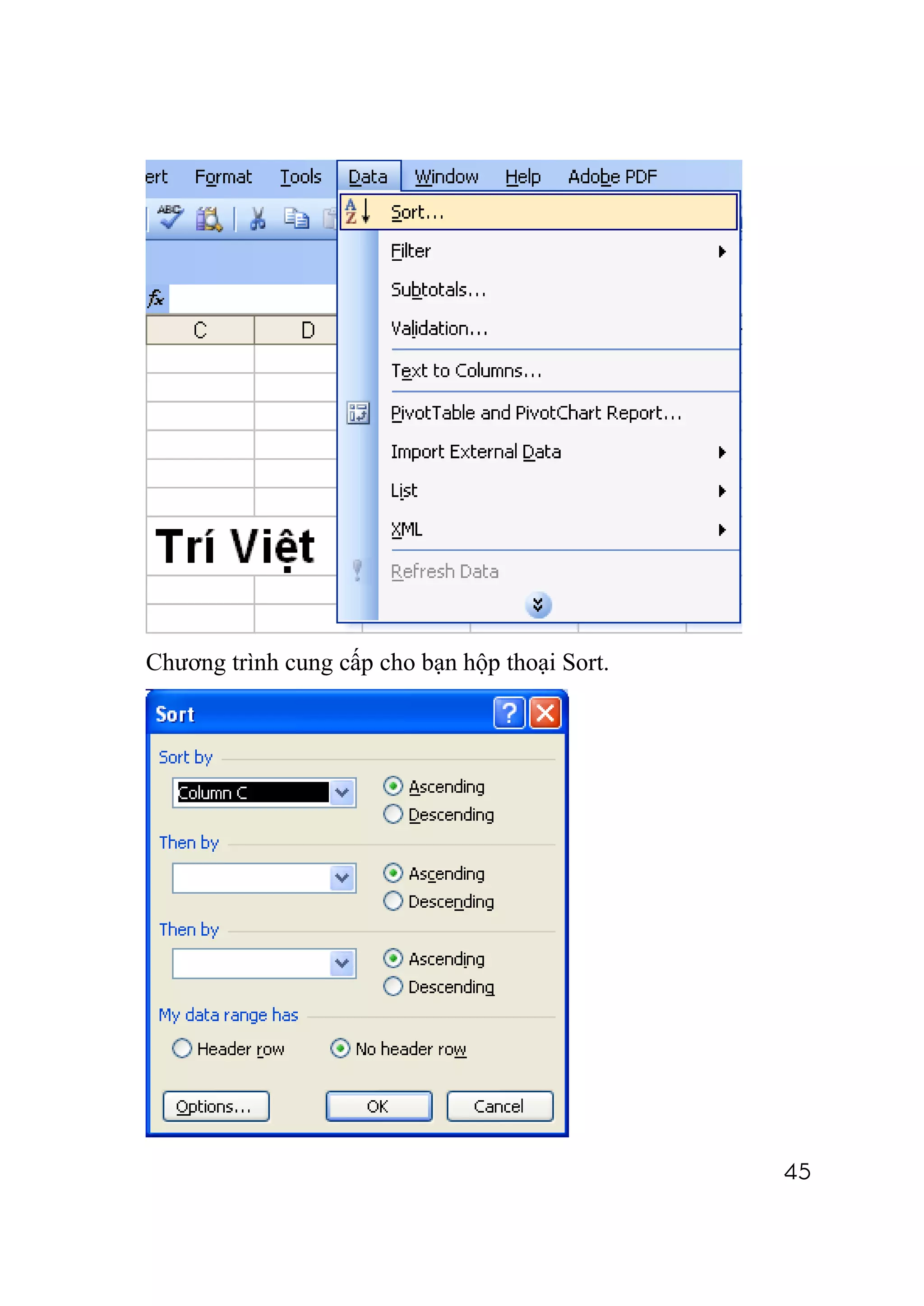 Chương trình cung cấp cho bạn hộp thoại Sort.




                                                45
 
