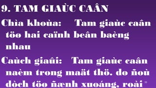 33
9. TAM GIA?C CA?N
Cha khoa: Tam giac ca?n
t?? hai ca?nh be?n bang
nhau
Cach gia?i: Tam giac ca?n
nam trong ma?t th?. do ?o
dch t?? ??nh xuong, roi
 
