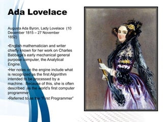 Lady Adda Agasta First Computer Programer Short History of Computer | PPSX