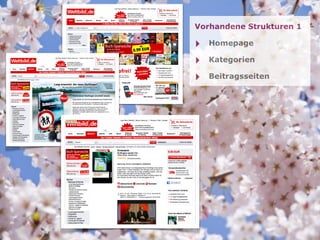 Vorhandene Strukturen 1

‣   Homepage

‣   Kategorien

‣   Beitragsseiten
 