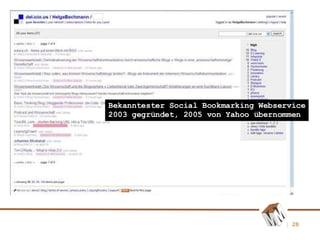 Bekanntester Social Bookmarking Webservice 2003 gegründet, 2005 von Yahoo übernommen 