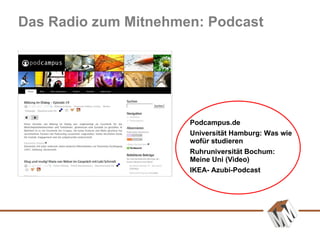 Das Radio zum Mitnehmen: Podcast Podcampus.de Universität Hamburg: Was wie wofür studieren Ruhruniversität Bochum: Meine U...