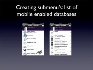 Creating submenu’s: list of
mobile enabled databases
 
