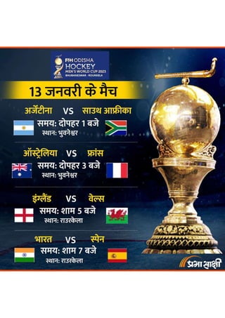 Hockey Worldcup 2023 Match Schedule- Day1 | Infographics in Hindi
