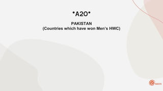 *A20*
PAKISTAN
(Countries which have won Men’s HWC)
 