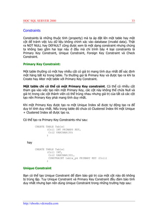 Hoc sql server 2000 | PDF