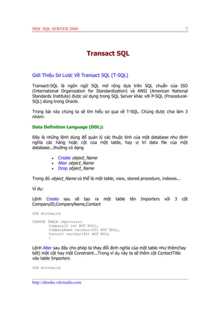 Hoc sql server 2000 | PDF