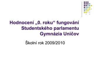 Hodnocení „0. roku“ fungování Studentského parlamentu Gymnázia Uničov Školní rok 2009/2010 