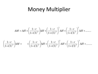 Money Multiplier
.......
1
1
1
1
1
1
1
1
.......
1
1
1
1
1
1
3
*
2
***
3
*
2
**

























































H
CU
r
H
CU
r
H
CU
r
M
CU
r
H
CU
r
H
CU
r
H
CU
r
HM
 