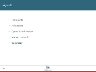 Agenda
28
 Highlights
 Financials
 Operational review
 Market outlook
 Summary
 