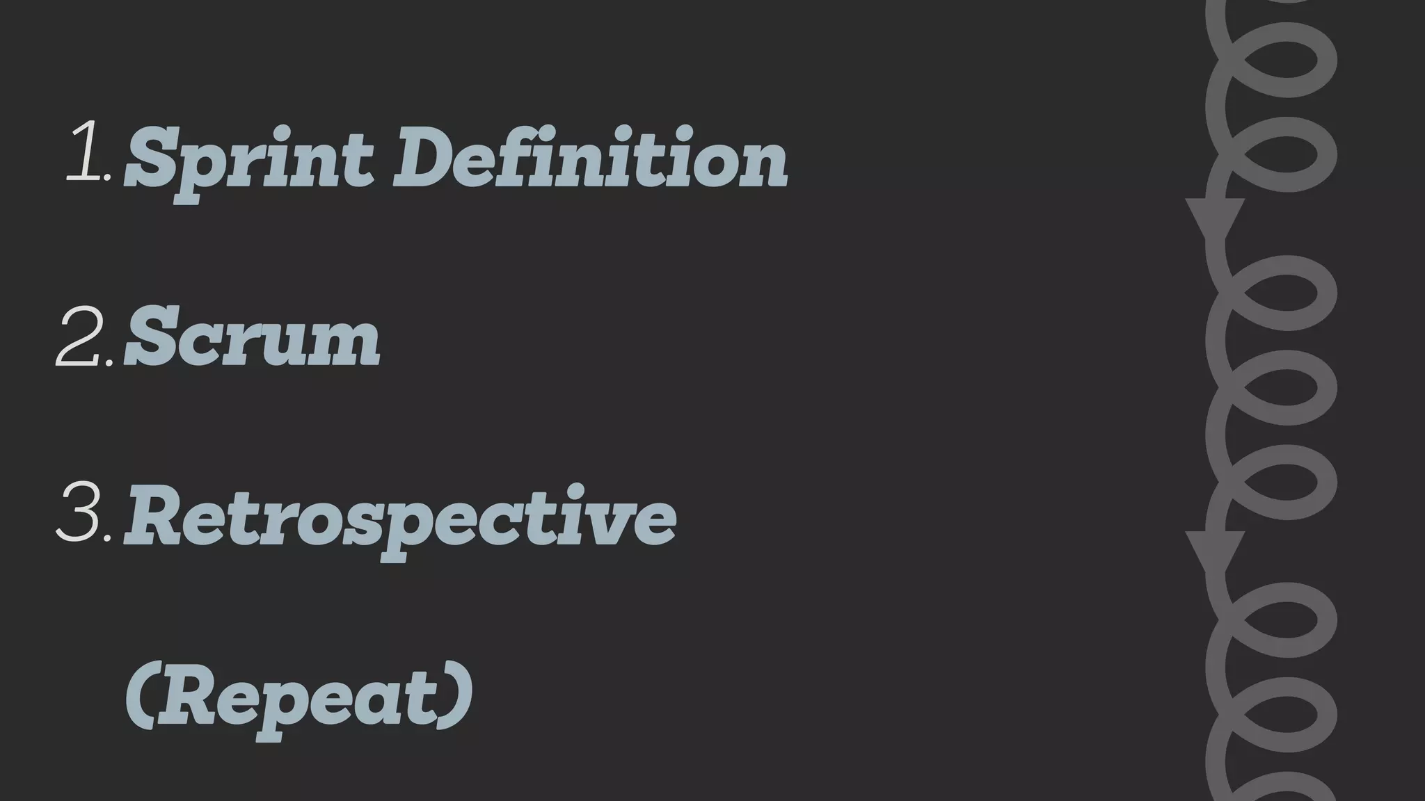 Sprint Definition
Scrum
Retrospective
1.
2.
3.
(Repeat)
 