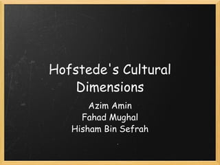 Hofstede's Cultural Dimensions Azim Amin Fahad Mughal Hisham Bin Sefrah 