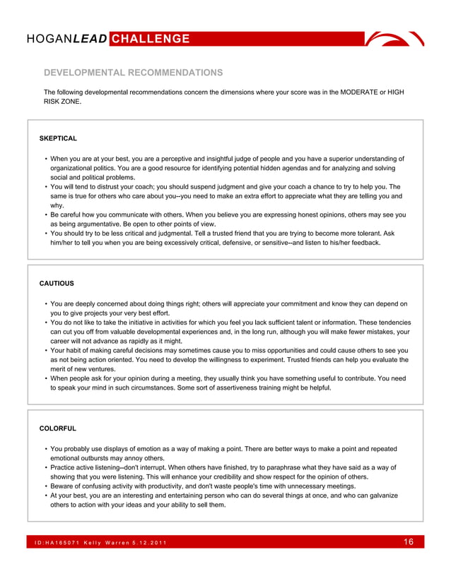 Hogan Development Survey (HDS) Report