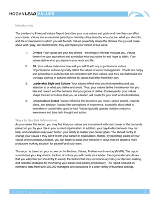 Hogan Motives, Values, Preferences Inventory (MVPI) Report | PDF