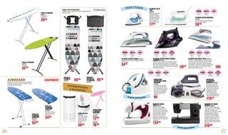 26 27
2400W
Potencia
máx.
2000W
Potencia
máx.
150gr/min
Golpe de
vapor.
100gr/min
Golpe de
vapor.
Ultragliss
Suela.
2400W
Potencia
máx.
150gr/min
Golpe de
vapor.
INOX
tratamiento
laser
Suela.
INOX
tratamiento
laser
Suela.
5 BAR
Presión
4,2 BAR
Presión
120gr/min
Vapor
continuo
90gr/min
Vapor
continuo
Ultragliss
Suela
INOX
Suela.
219’00
134’95
17’95
59’95
32’90
29’95
179’9595
85’90
65’90
59’90
29’95
105
MÁQUINA DE COSER
TOYOTA 9654951
SUPER J15, 65W, máquina de
coser de brazo libre, 15 diseños,
enhebrador de aguja, ojal
automático en 4 tiempos, sistema
de carga superior rotatorio,
sistema de bobinado rápido,
presión de pie de prensatelas
automático. Largo y ancho de
puntada predeterminado, pie
de prensatelas y aguja especial
tejanos y tejidos gruesos (hasta
12 capas).
MAQUINA COSER
JATA 9652487
MC-695, 70w, máquina
de coser de brazo libre, 13
diseños, función doble aguja,
ojal en 4 tiempos. Doble altura
del prensatelas, embrague
automático para hacer las
anillas, 2 porta carretes,
pespunte y zig zag, remate de
puntada, sistema de bobinado
automático.
PLANCHA VIAJE
JATA
9626628
800W. Suela de acero
inoxidable. Mango
abatible. Termostato
regulable de tempera-
tura. Visor de agua.
Piloto luminoso.
Bolsa textil de viaje.
PLANCHA VAPOR FOCUS FASHION
ROWENTA 9670397
DW5125. Suela con 400 micro agujeros para una
perfecta distribucíon del vapor, con tratamiento
láser para máxima resistencia a las rayadas. Suela
con punta de precisión. Sistema antical y antigoteo.
Sistema autolimpieza.
TABLA PLANCHAR
9673397
110x32cm.
TABLA PLANCHAR
9606521
19700/simple,
116x35cm.
24’90
MESA DE
PLANCHAR
AIRBOARD
9673395
Sin patas. 73x30cm.
Base antideslizante.
Altura 7cm.
Superficie Termo reflectante 33% más de eficacia
al planchar. El vapor y el calor se reflejan y la ropa
se plancha por los dos lados
55’90
TABLA DE
PLANCHAR
AIRBOARD
9673396
120x38cm.
CENTRO DE
PLANCHADO
ROWENTA 9646448
DG-8421TP, suela 400
microagujeros para una
perfecta distribución del
vapor. Punta de precisión
para llegar a las zonas
más difíciles. Varilla
antical lavable bajo el
agua, autonomía ilimitada,
capacidad del depósito 1L.
GENERADOR
VAPOR EASY CORD
PRESSING
9673359
GV-5225, suela ultragliss
es exclusiva de tefal, única
en el mercado que hace que
sea un 15% más resistente
a las rayadas. Autonomía
limitada, capacidad del
depósito: 1 L.
SOPORTE
CENTRO DE
PLANCHADO
9670392
2600W
Potencia
máx.
100gr/min
Golpe de
vapor.
INOX
Suela.
34’95
PLANCHA VAPOR TAURUS 9649435
ARTICA. Sistema antical y antigoteo. Sistema
auto limpieza.
SOPORTE
PLANCHA
9670391
TABLA DE PLANCHAR
124x38cm. Altura regulable de 71/92cm, estabilidad total.
Garantia 10 años.
CUBO COLADA
9673166
30L. Tapa extraible
que se coloca en
el borde del cubo.
Bolsa interior de
algodón.
FUNDA MESA
PLANCHAR
SURTIDOS
124x38cm.
9421427
135x45cm.
9641515
PLANCHA VAPOR ROWENTA
9673581
DX-1410, Sistema antical integrado.
Sistema auto limpieza.
PLANCHA SIN CABLE TEFAL 9670413
FV9910. La suela ultragliss es exclusiva de Tefal
y única en el mercado que hace que sea un 15%
más resistente a las rayadas. Cargas ilimitadas
ultra rápidas: 4 segundos, sistema Autosteam que
ajusta la temperatura y el vapor según el tejido
seleccionado. Vapor vertical.
Complementosy accesorios
12’90
16’90
AIRBOARD
*Función especial tejanos.
PARA VIAJAR
Compacto: fácil de guardar.
 