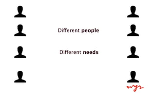 Different people
Different needs
 