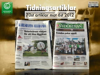 Tidningsartiklar
Mats Adamczak
70st artiklar mot 6st 2012
 